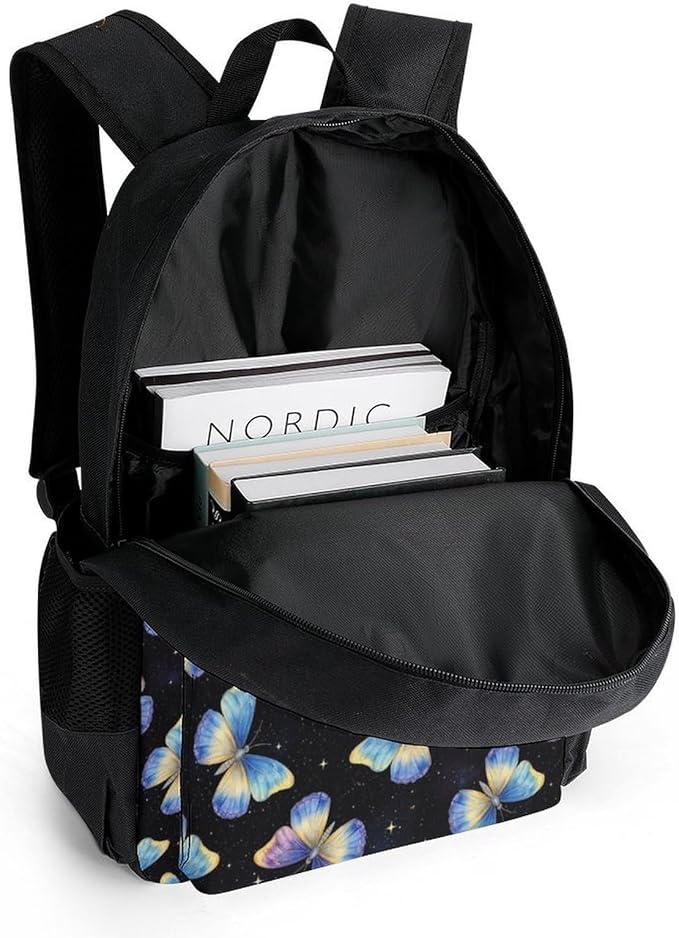 Shoulder BookBags Pueple Blue Butterfly Sports Outdoor Running, Camping Backpack Men Women