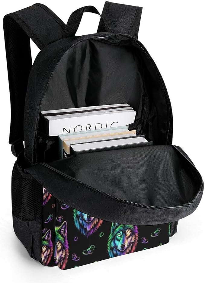 Chic Carry-On Dual Shoulder Bag for Sports and Picnics, Colorful Wolf, Camping Outdoor Backpack