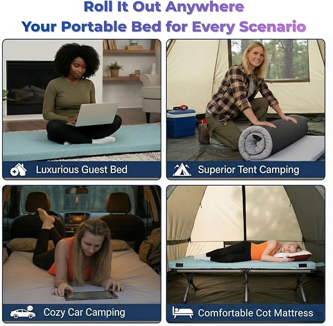 Hazli Matrix AirCell Memory Foam Camping Mattress Pad - CertiPUR-US Roll Up Mattress for Adults - Portable Foam Sleeping Mats for Camping - Camp Cot Sleeping Pad - Floor Sleep Mat Bed Roll for Car RV