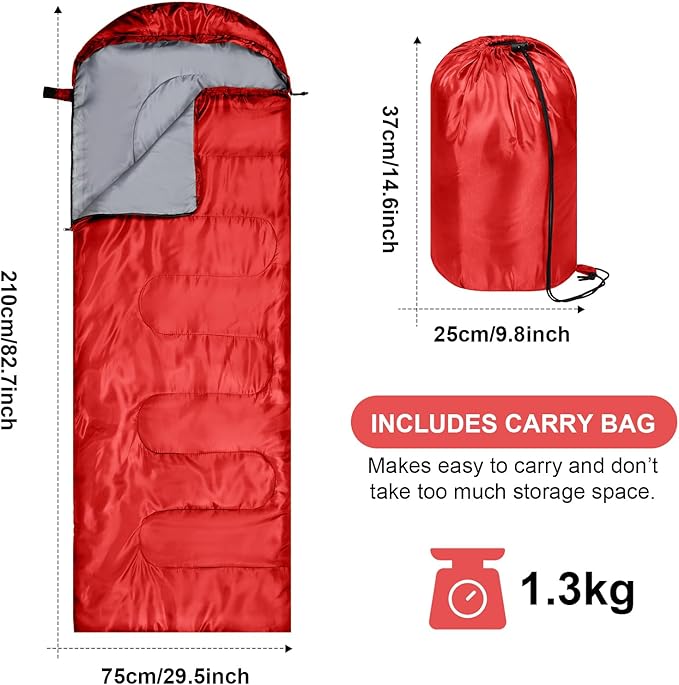 Tudomro 2 Pcs Camping Sleeping Bag for Adults, Lightweight Packable Waterproof Camping Gear Equipment to Keep Warm for Spring Summer Fall Indoor Outdoor Backpacking Hiking Travel