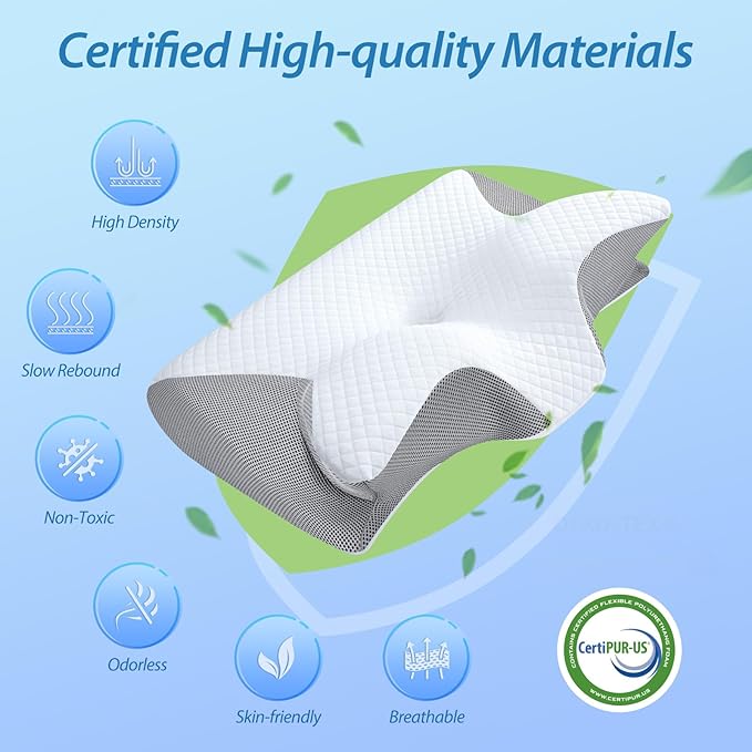 HOMCA Memory Foam Cervical Pillow, 2 in 1 Ergonomic Contour Orthopedic Pillow for Neck Pain, Contoured Support Pillows for Side Back Stomach Sleepers