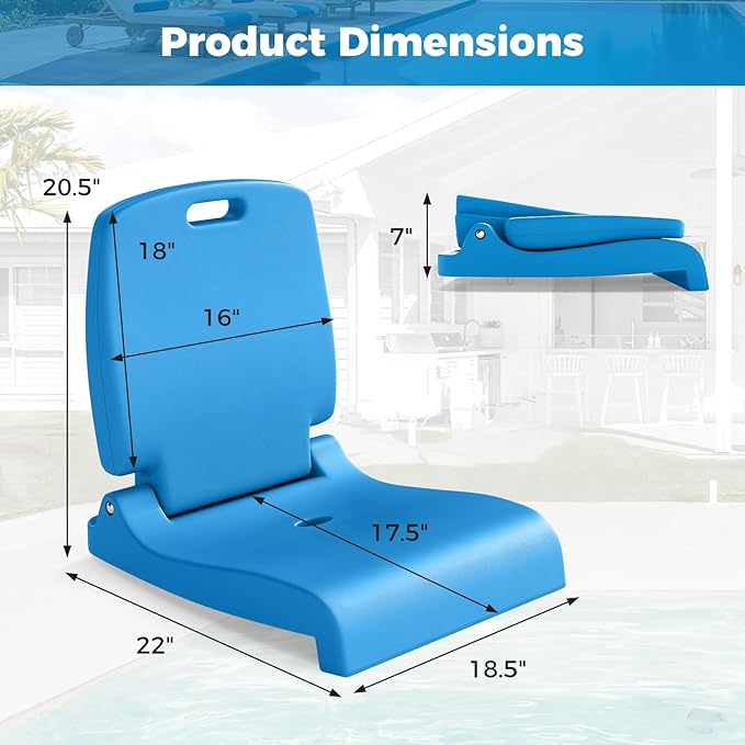 GYMAX 2 Pack Foldable Poolside Chairs for Edge of Pool, Portable Pool Chair with Handle, Drainage Hole, Lightweight Folding Flip Seat for Beaches, Camping, Fishing, Tailgating, Lawn (Blue,2)