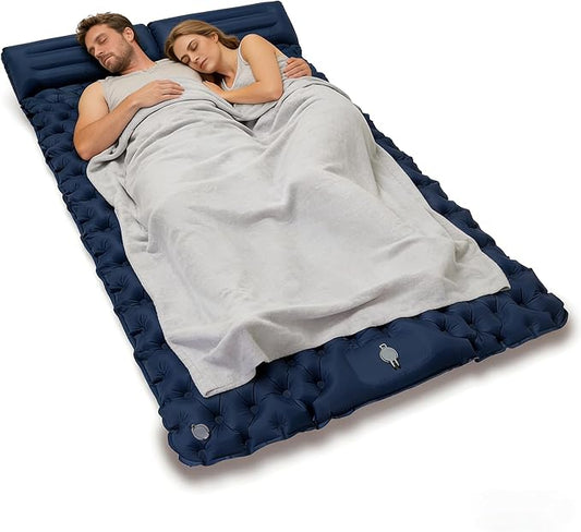 SNZ Camping Sleeping Pad, Ultralight Camping Mat with Pillow, Built-in Foot Pump Inflatable Sleeping Pads Compact for Backpacking, Tent, Travel, Outdoor Activities (Double)