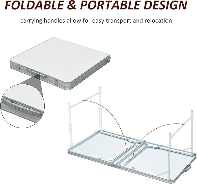 Outsunny 47" Folding Camping Table with Height Adjustability, Lightweight Portable Table with Carry Handle, Outdoor Folding Table Camping Accessories