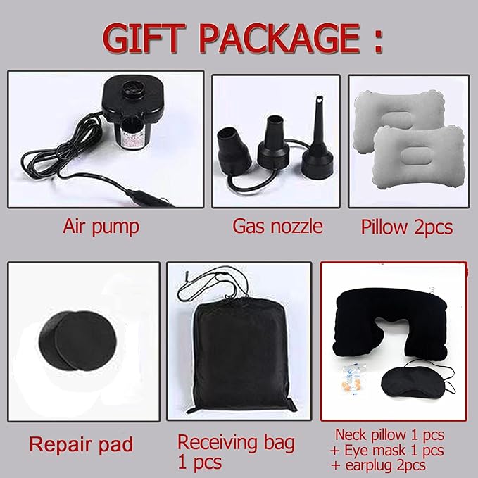 Inflatable Car Air Mattress Back Seat Bed with Air Pump,Thickened Portable Car Travel Sleeping Camping Air Mattress Blow Up Bed for Car Universal SUV