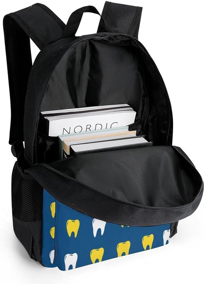 Supdreamc Men Women Lightweight Teeth Molars Dental Blue Backpack Large Capacity Bookbag With Smooth Zippers for Gym Business Running