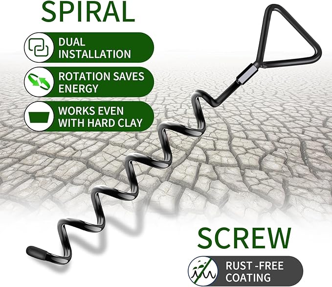 Earth Anchors Trampoline Heavy Duty Stakes Kit - Spiral Screw In Ground Anchors with Straps for Swing Set