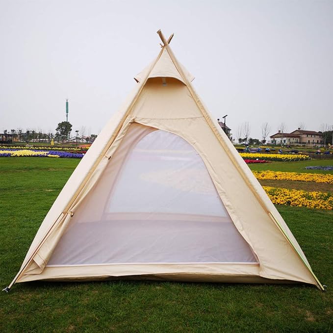 Free Space Outdoor 100% Cotton Canvas Waterproof Pyramid-Shaped Camping Tent (Beige, 2.15meters)