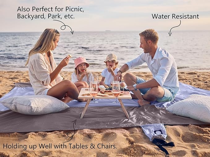 WEKAPO Beach Blanket Sandproof Waterproof, Extra Large Beach Mat, Oversized & Compact Sand Free Mat Quick Drying, Lightweight & Durable with Stakes & Corner Pockets