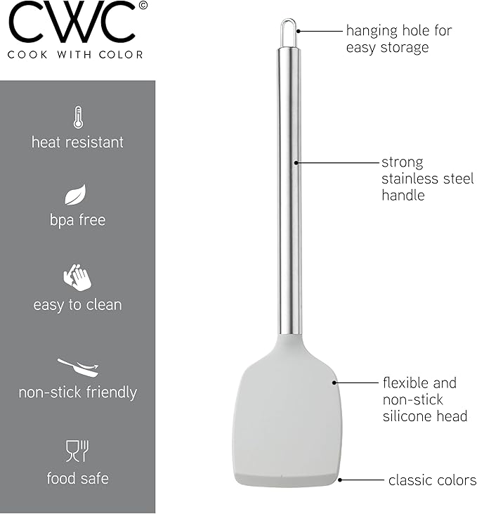 COOK WITH COLOR Silicone Cooking Utensils, Kitchen Utensil Set, Easy to Clean Silicone Kitchen Utensils, Cooking Utensils for Nonstick Cookware, Kitchen Gadgets Set, 38 Piece, Gray