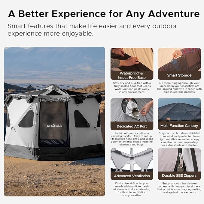 Space Acacia Lite Camping Tent | 2/3/4/8 Person Pop Up Tents for Camping | Lightweight & Durable Beach Tent | Level 7 Wind Resistance, UPF 50+ | Quick Setup for Camping & Backyard
