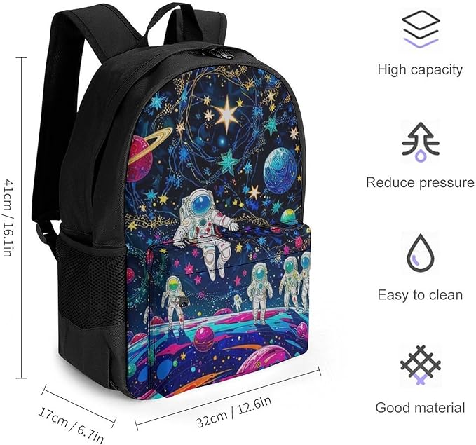 Supdreamc Daypack Anti-Theft Multipurpose Large Capacity Shoulder Bag, Fantasy Cosmic Astronauts Stars Galaxy Art Travel Hiking Camping Rucksack With Smooth Zippers