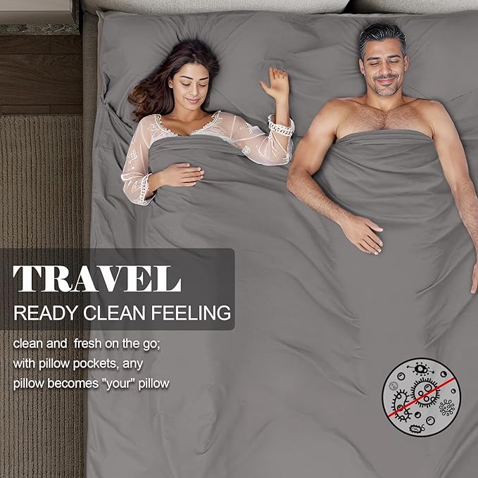 Sleeping Bag Liner,Travel Sheet & Adult Sleep Sack, Camping Sheets Travel Sleep Sack for Backpacking,Hotels & Hostels -Lightweight Single &Double Travel Sheet Camping Sheets