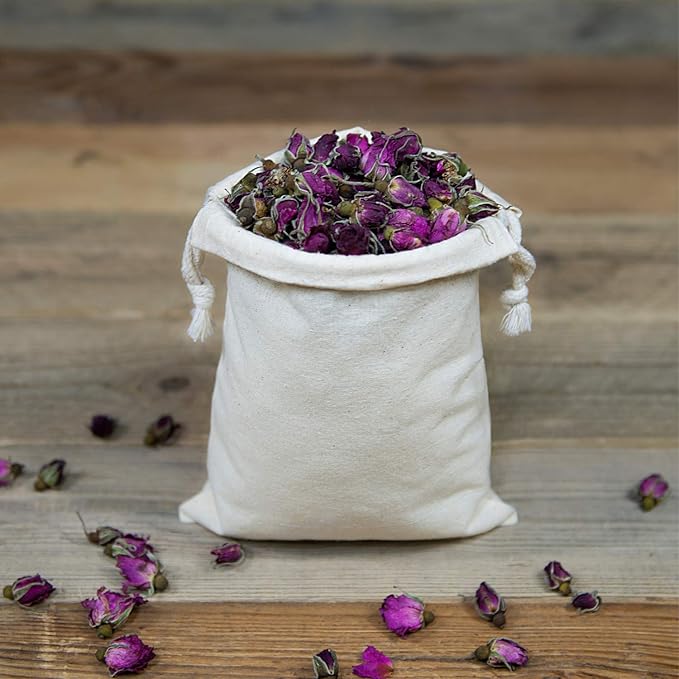 TOPDesign 12-Pack 6” x 8” Reusable Produce Bags, Muslin Bags with Drawstrings for Shopping & Storage, 100% Natural Cotton Bags, Washable, Biodegradable, Food Safe