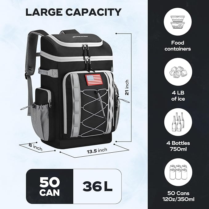 Maelstrom Backpack Cooler,Soft Lightweight Leakproof Cooler Backpack,Men Women 35/50 Can Insulated Cooler Bag,Keeps Hot/Cold for Up to 16 Hours,Perfect for Camping, Beach