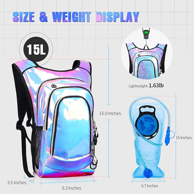 Hydration Backpack, Festival Rave Hydration Pack, Water Backpack with 2L Hydration Bladder, Rave Backpack Hydration Pack Hydropack Hydro for Hiking, Biking, Festivals, Raves