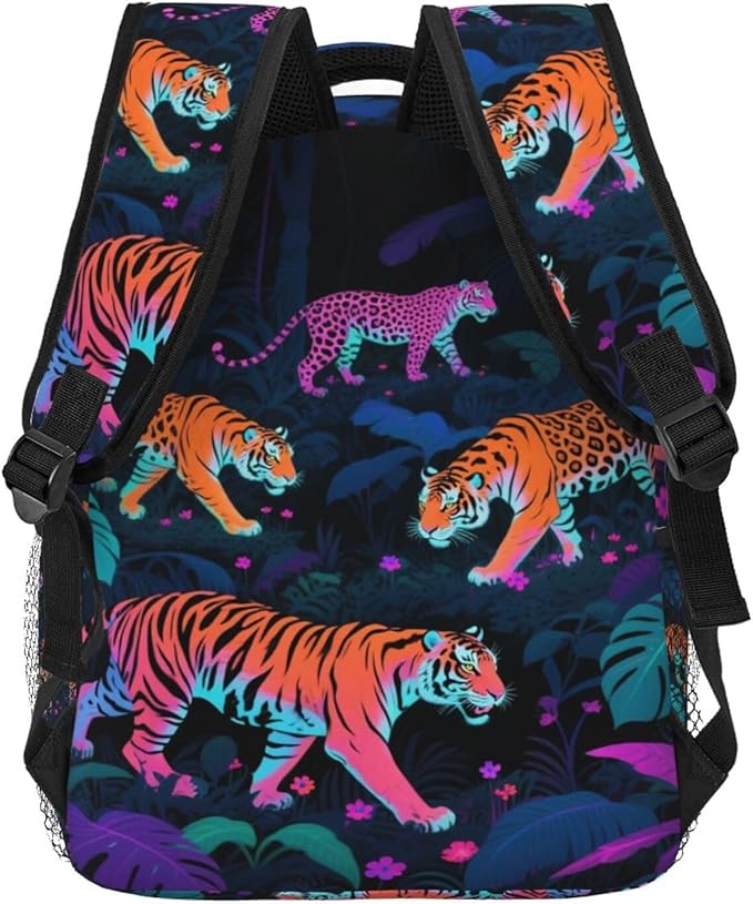 Polyester Daypack Bookbag for Gym Business Bicycle, Large Capacity Multipurpose Anti-Theft Carry On Bag, Tige Rainforest Art Travel Hiking Daypack