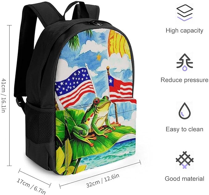 Supdreamc Rucksack Anti-Theft Multipurpose Big Capacity Carry On Bag, Flag Of American Palm Tree Frog Traveling Camping Backpack With Side Pockets