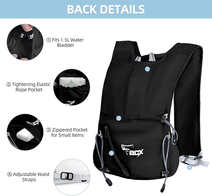 Hydration Backpack for Women Men, Lightweight Running Vest with 1.5L Water Bladder, Breathable Water Backpack for Hiking Running Cycling Climbing-White/Black