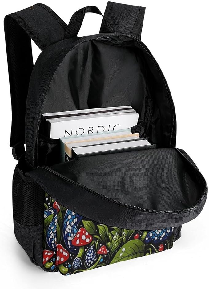 Men Women Lightweight Trippy Mushroom Snake Art Casual Daypack Big Capacity Bookbag With Padded Straps for Gym Travel Walking Cycling