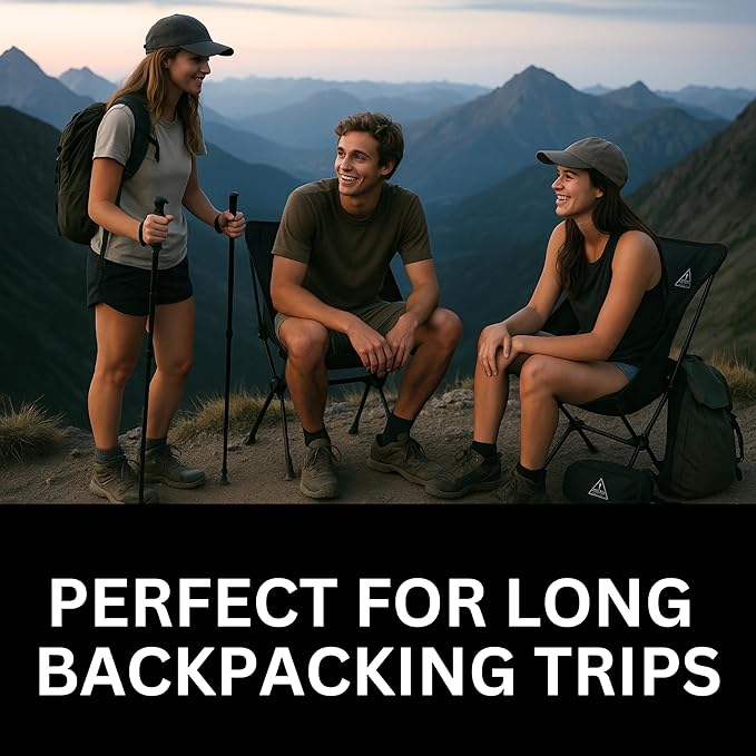 3-in-1 Camping Chair, Trekking Poles & Mounted Flashlight – All-in-One Backpacking Kit Small & Weighs Only 3 lbs – Lightweight Aluminum Hiking Poles - Chair & High Lumen LED Light