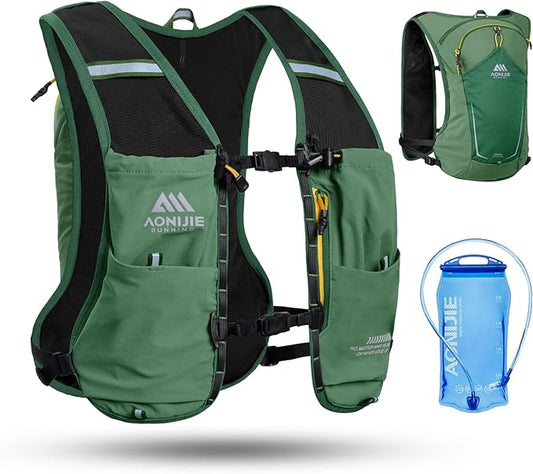 AONIJIE Running Hydration Vest for Men & Women, 8L Hydration Backpack, Multiple Pocket Designs for Water Bottles/Bladders, Lightweight Breathable for Hiking, Climbing, Marathon & Cycling