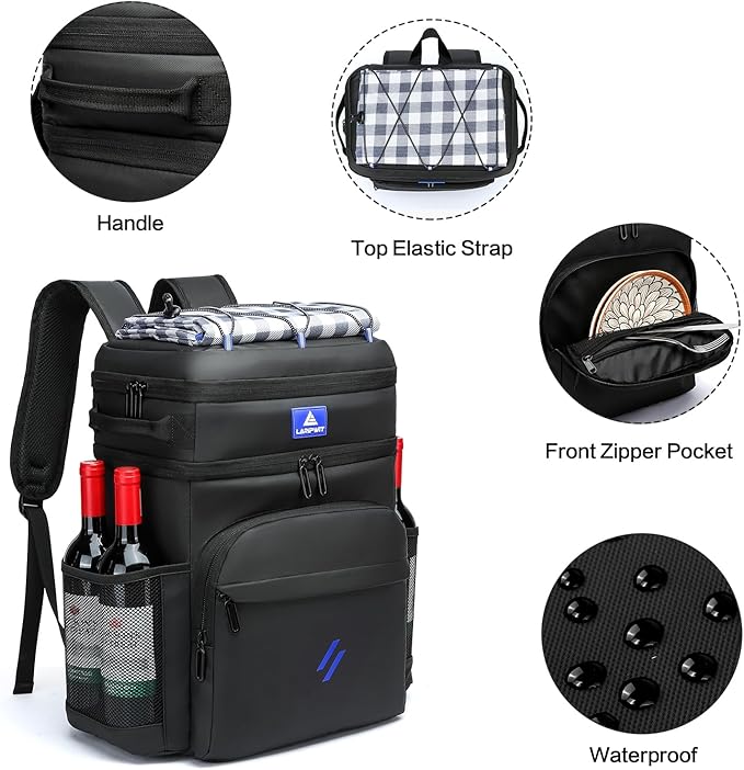 Laripwit 54/40 Cans Backpack Cooler Insulated Leak-Proof Large Cooler Backpack Double Deck Lunch Backpack for Men Women - Perfect Soft Cooler Bag for Tactical, Camping, Picnic, Beach, Hiking