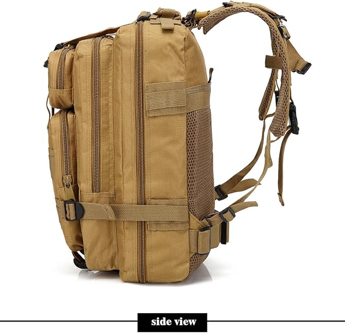 30L Comfortable Durable Military Tactical Backpack w/USA Flag Patch, MOLLE Hiking Camping Travel Bag,(khaki)