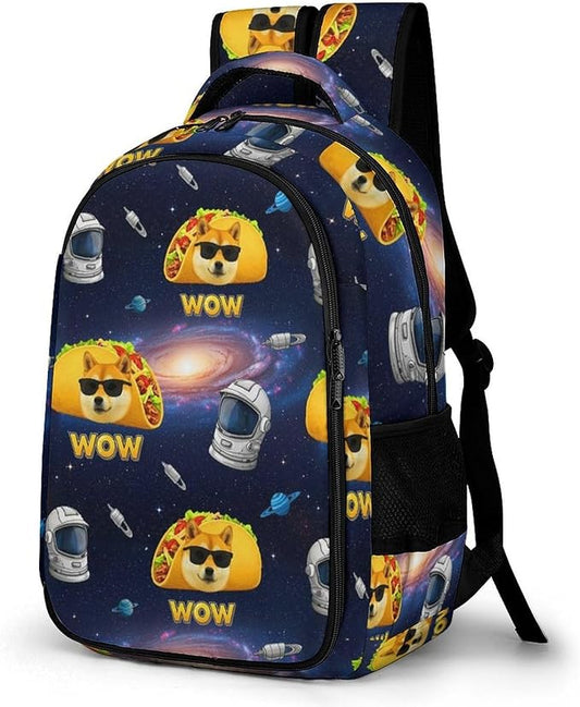 Travel Backpack Purse for Women, Galaxy Space Shiba Inu Dog Cute Laptop Backpack with Tumbler Holder for Nurse Teacher College Work Casual Daypack