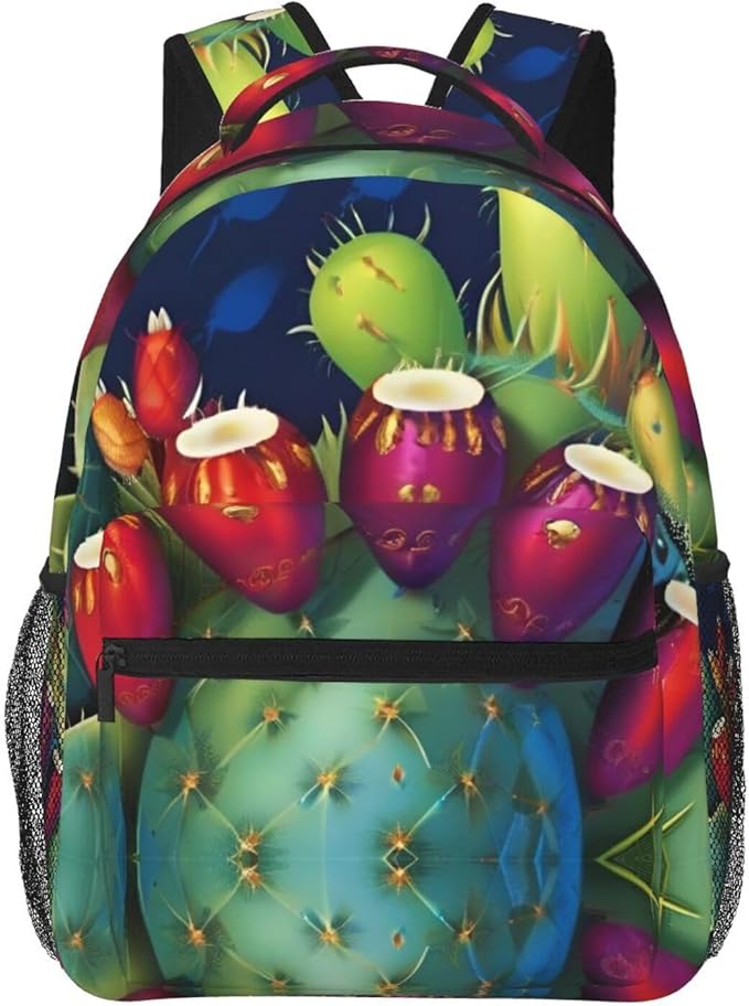 Backpack Multipurpose Anti-Theft Large Capacity Bookbag, Colorful Cactus Art Travel Hiking Daypack With Side Pockets