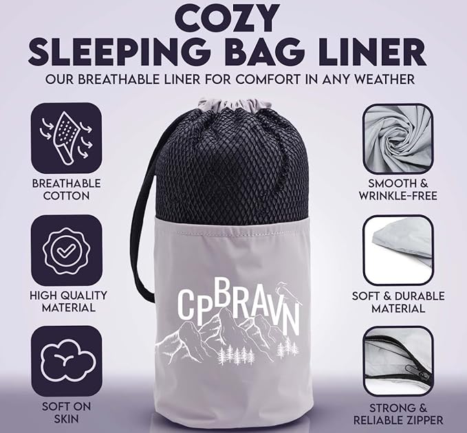 XL Sleeping Bag Liner Sleep Sack for Adults, Travel Sheets for Hotel, Camping Sheets, Self Tan Sleep Sack, Sleeping Liner Cotton/Polyester Blend with 2-Way Zipper & Pillow Pocket, Warm Cold Weather