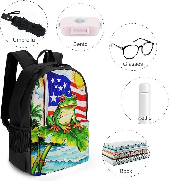 Supdreamc Rucksacks Multipurpose Anti-Theft Big Capacity Bookbag, Flag Of American Palm Tree Frog Travel Hiking Camping Rucksack With Padded Straps