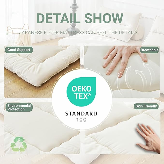 Japanese Floor Mattress Futon Mattress,3" Foldable Tatami Sleeping Pad for Adults & Kids,100% High Density Foam Comfortable Mattress Twin Size 39"x 80",Ideal for Comfort and Support,Beige
