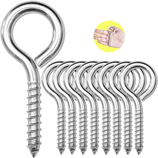 8Pcs Self Tapping Eyelet Screw Eye Bolt，4 Inch Heavy Duty Screw Eyes Hooks ，M8 Wooden Large Screw Eye Hook，Load Capacity 500 Lbs for Hammock ，Yoga，Heavy Indoor Outdoor Uses (8, M8-4 INCH)