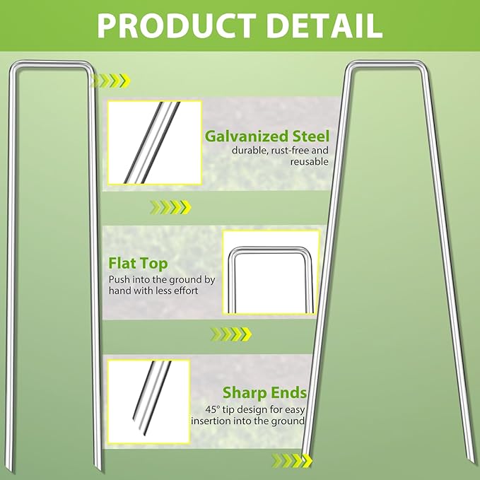 Landscape Staples 8 Inch, 25 Pack 8 Gauge Galvanized Garden Staples U-Shaped Landscape Stakes, Heavy Duty Ground Stakes for Outdoor Decorations, Weed Barrier Fabric, Irigation Tubing, Tent