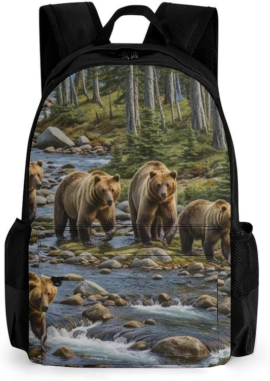 Lightweight Rucksacks for Camping Picnic Walking Cycling, Large Capacity Multipurpose Anti-Theft Carry On Bag, Western Mountain Bear Retro Travel Hiking Camping Rucksack