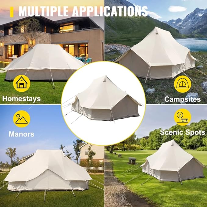 GeRRiT 8-12 People Bell Tent Canvas Yurt Tents Canvas Tent Beige for Camping Family Tent for Activities Weddings