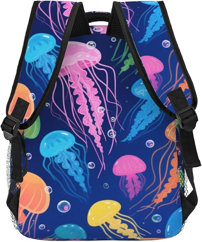 Men Women Polyester Cool Corlorful Jellyfish Pattern Daypack Backpack Large Capacity Carry On Bag With Smooth Zippers for Hiking Picnic Walking Cycling