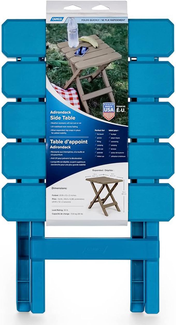 Camco 51680 Small Quick-Folding Adirondack Table, Plastic, Aqua