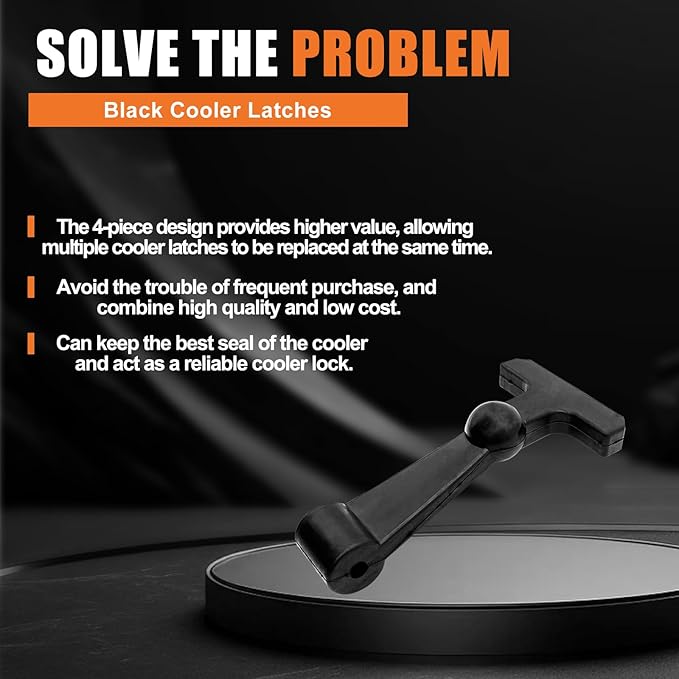 Black Replacement Cooler Latches (4 Pack) - Compatible with Yeti Tundra Cooler Accessories and RTIC Cooler - Premium Durable Rubber Latches - Easy to Install