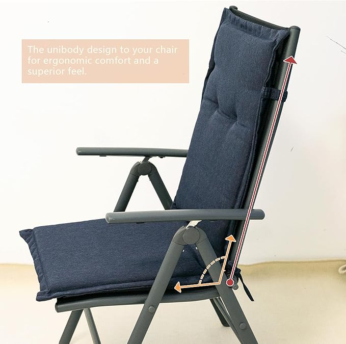 C-Hopetree Indoor High Back Rocking Chair Cushions for Glider and Swivel Rocker, Outdoor Replacement Highback Dining Seat Pads with Back Elastic and Ties, 18" x 42" x 1.5", Navy Blue, Set of 2