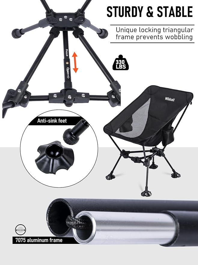 WildCall Lightweight Folding Camping Chair Compact Beach Chair with Anti-Sinking Large Feet