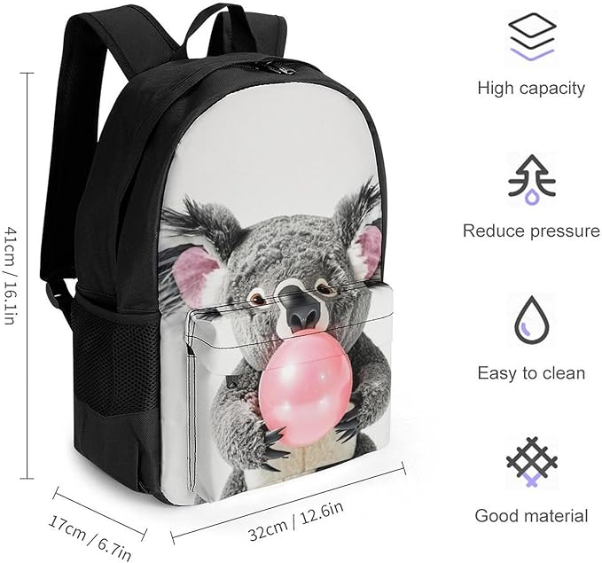 Lightweight Daypack Backpack for Trekking Work Running, Big Capacity Multipurpose Anti-Theft Bookbag, Bubble Gum Cute Funny Koala Business Computer Bag