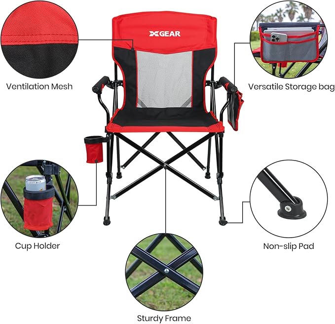 Camping Chair for Adults 350 LBS Support Camp Chair 2PCS with Breathable Mesh Back Fabric with Arm Rest Cup Holder and Portable Carrying Bag
