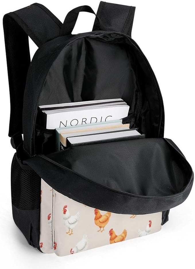 Women Men Polyester Hens Chickens Casual Daypack Large Capacity Bookbag With Side Pockets for Sports Picnic Walking Cycling