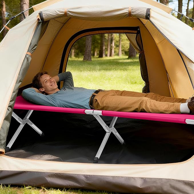 Camp Bed, Portable Folding Camping Cot for Adults,Indoor Outdoor Portable Sleeping Cot for Hiking, Camping with Carrying Bag Army (Pink)