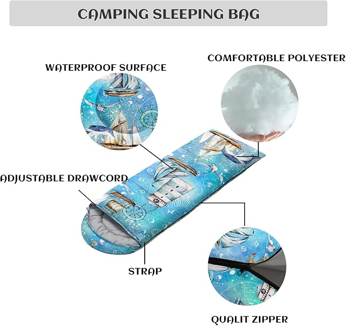 Sleeping Bags for Adults Youth Kids,3D Printing Camping Sleeping Bag for Girls Boys Lightweight Waterproof Cold/Warm Weather Sleeping Bag for 3 Seasons