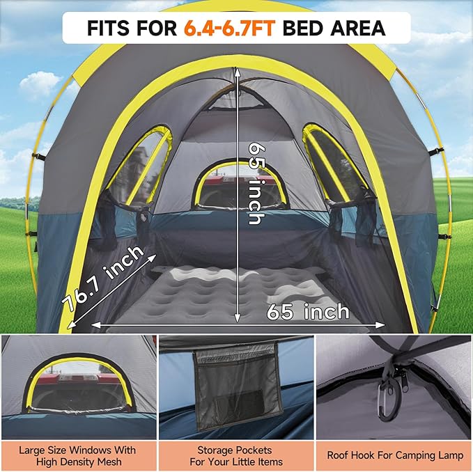Umbrauto Truck Bed Tent with Awning: 6.4-6.7FT PU3000mm Waterproof Tailgate Pickup Truck Tents, Easy Set-up for 2 Person, Fits Full Size Short Bed, Chevy, Dodge, Ford, GMC, Blue