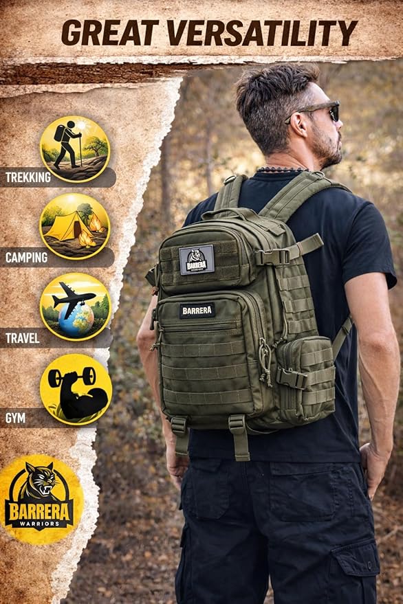 Tactical Backpack 25L Military MOLLE Assault Pack – Waterproof EDC Backpack for Hiking, Camping, Travel & Survival Gear, Bug Out Bag (Army Green/Olive Drab)