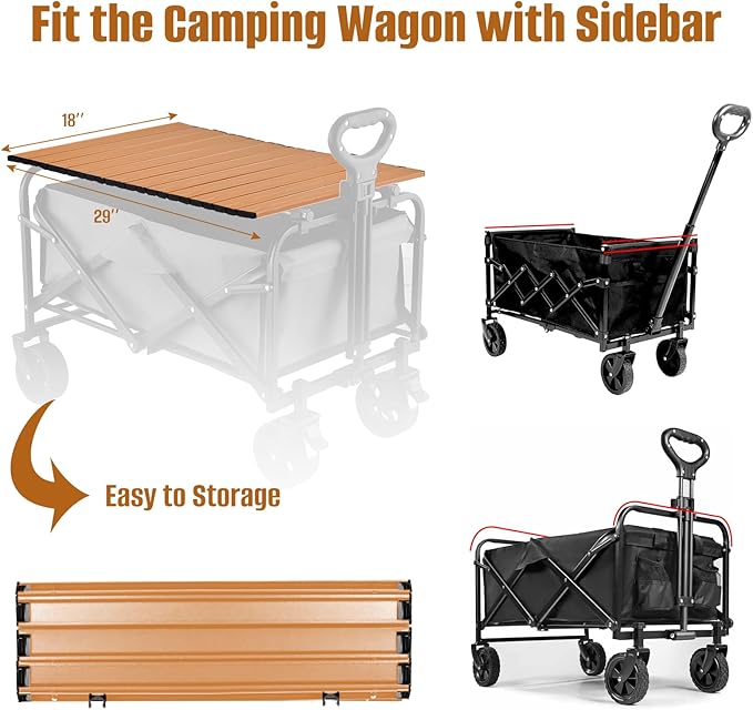 Metal Tabletop Board for Wagons Cart,Foldable Table 29"×18" Heavy Duty for Wagon,Alloy Board with Load Capacity 68LBS,Camping Essential and Gear for Outdoor Party with Family and Friends(Woody)